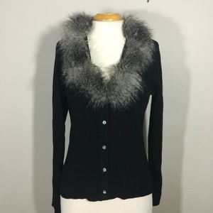 Garnet Hill NWT Black Cardigan With Faux Fur small